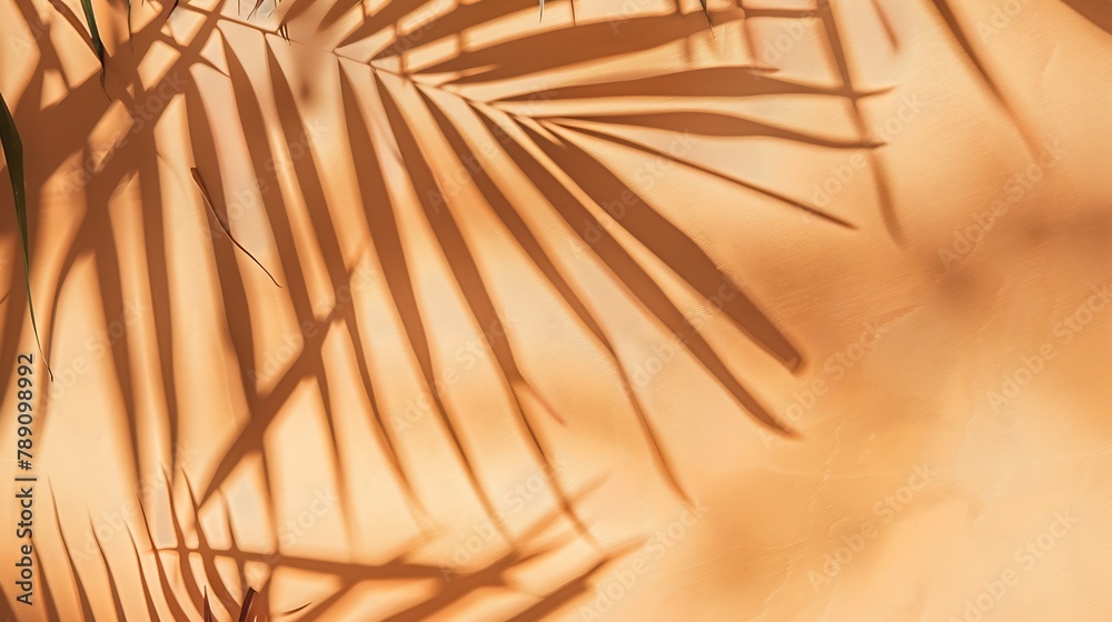Aufkleber warm orange and beige summer color background with tropical palm shadow two trend pastel paper and e