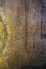 Ancient inscriptions on the walls of the Saint Sophia Cathedral. Graffiti of the 11th century in...