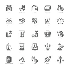 Banking Service icon pack for your website, mobile, presentation, and logo design. Banking Service icon outline design. Vector graphics illustration and editable stroke.