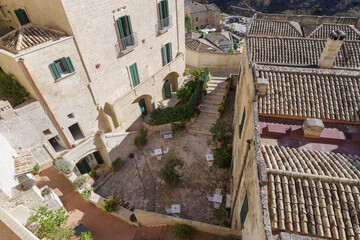 Matera, Italy. High angle view of residential structures of old town, Unesco World Heritage Site - 789100339