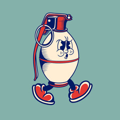 Retro character design of grenade
