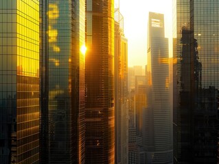 Skyward Skyscrapers: Urban Giants in Evening Light