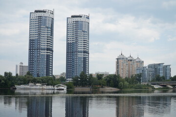 Fototapeta na wymiar Newest skyscrapers on the banks of the Dnieper in Kyiv.