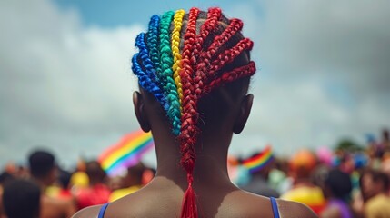 Couple at Pride Event with Rainbow Colored Hairstyles - obrazy, fototapety, plakaty