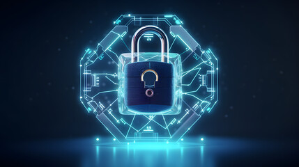 Digital security lock and key technology illustration, representing the concept of privacy and safety online.