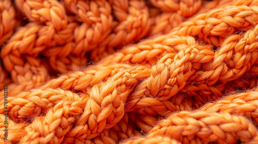 Aufkleber Woven orange wool fabric texture Hand knitted textile canvas background Patchwork carpet backdrop Factory material threads Abstract design Closeup mockup top view : Generative AI