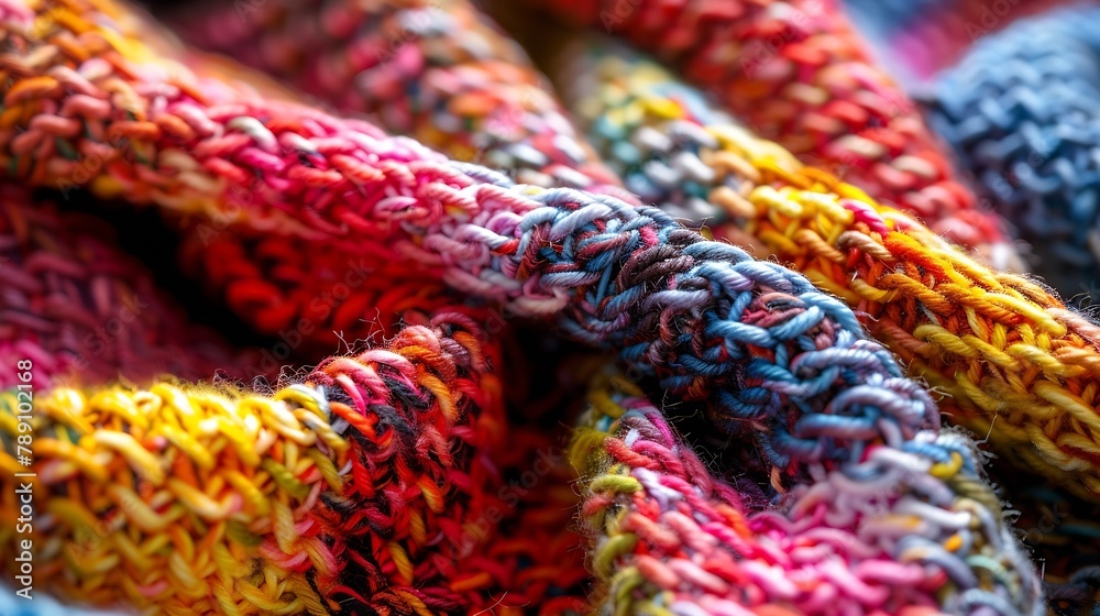 Aufkleber colored plaid from different yarns knitted texture woolen product homework hobbies knitting needlewo