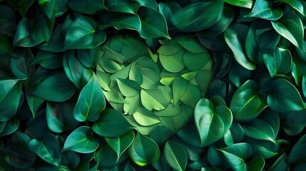 Heart shape cutout with green leaves Love concept Flat lay : Generative AI - obrazy, fototapety, plakaty