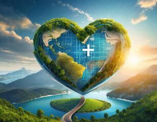 heart shaped planet earth in the sky