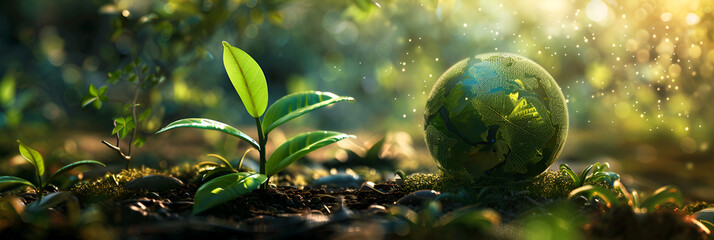 Ball with tree growing and green nature , Green Ball Amidst Nature