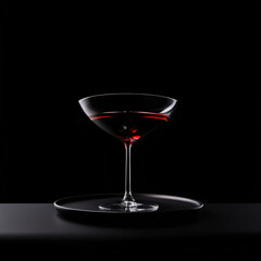 Red wine in a martini glass on a black background, isolated