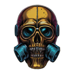 skull head on black background, Skull wearing a gas mask illustration Portait of a Zombie