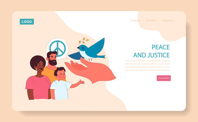 Peace and justice web or landing. Promoting global harmony and lawful