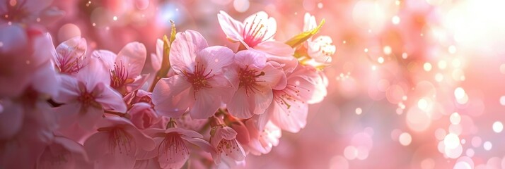 Ethereal Glow of Cherry Blossoms Captured in Vibrant Sunlight - obrazy, fototapety, plakaty