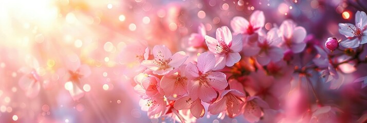 Ethereal Glow of Cherry Blossoms in Vibrant Sunlight Captivating Closeup Shot of Radiant Blossoms