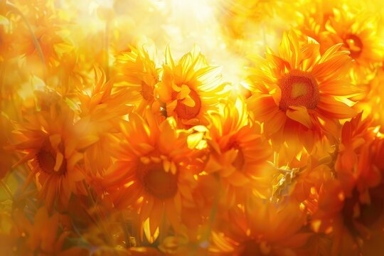 Ethereal Illumination: Dense Cluster of Sunflowers Radiating Intense Life in Vibrant Sunlight