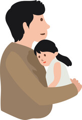 Father and daughter cartoon illustration on transparent background.
