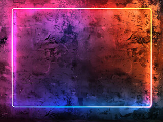 Neon square frame glowing on a distressed textured wall.