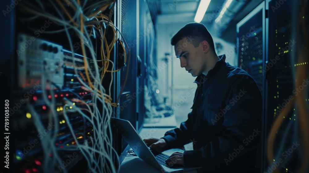 Leinwandbilder a professional it technician carefully configures servers and computer communication, ensuring the s