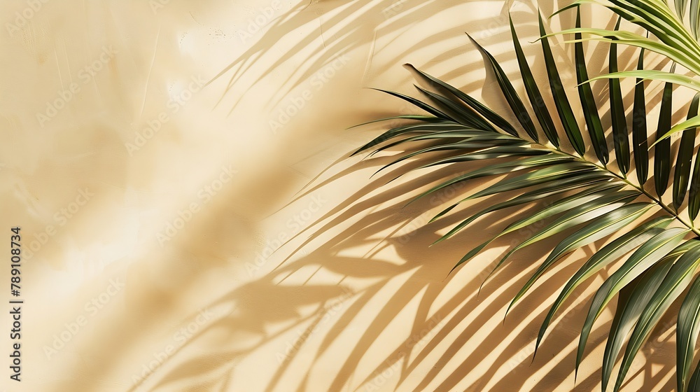 Aufkleber abstract background with tropical palm leaves shadow on beige wall creative minimal design with copy