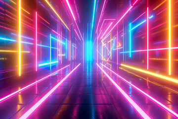 3d render abstract background colorful neon light, background