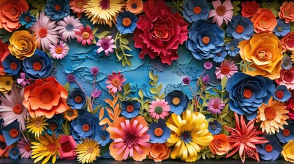 Fototapeta na wymiar Frame made of vibrant paper flowers