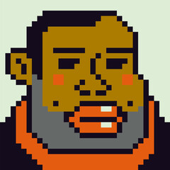 Obraz premium Funny man with big lips avatar pixel art freak character, cartoon, game user or web profile person, people, social net portrait, strange guy face, minimalistic vector illustration.