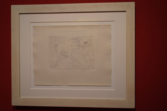 Zeichnung von Pablo Picasso im Museo Casa Natal Picasso in Malaga am 15.04.2024