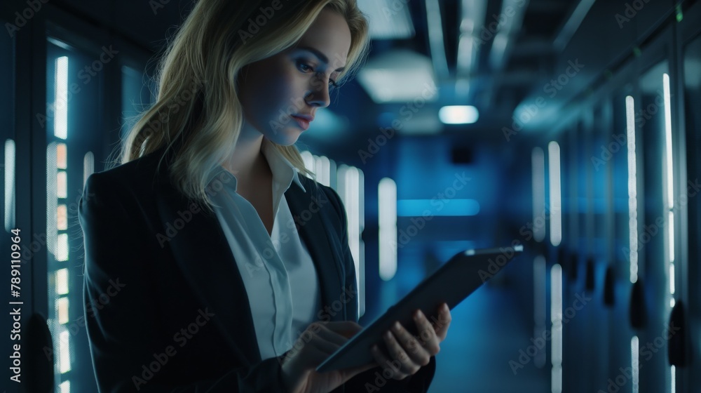 Aufkleber The attentive data security specialist in the data center is responsible for implementing and maintaining strict information security measures, ensuring data security and integrity.