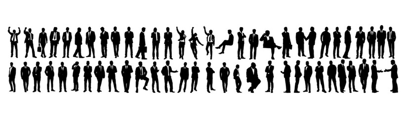 set of vector Business people silhouettes group of standing and walking business people, working man, suit, office man	
