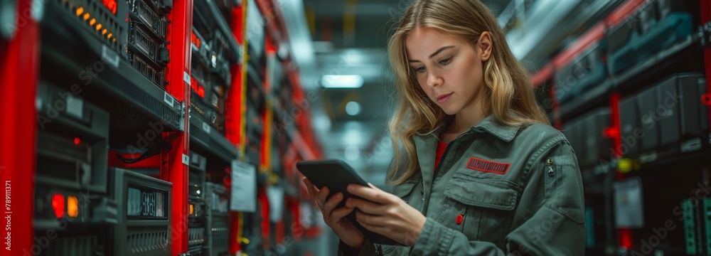 Poster The technical specialist is actively engaged in checking and analyzing effectiveness of network systems in the data center, looking for opportunities to improve and optimize them. Wide Format Banner