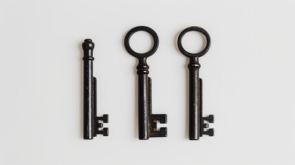 Three Identical Vintage Keys in Minimalistic Style