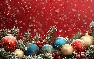 Fototapeta na wymiar Christmas ornaments on top of tree. Generative AI