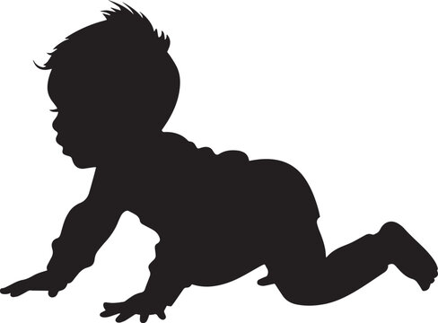 recommend clip art: baby crawling silhouette vector black on white background