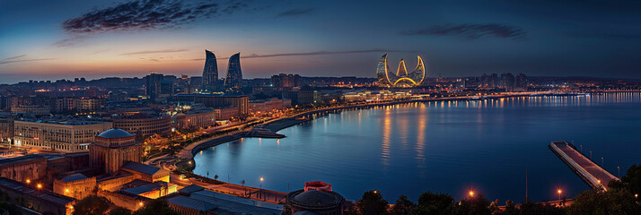 Great City in the World Evoking Baku in Azerbaijan - obrazy, fototapety, plakaty