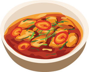 Panang chicken curry on a transparent background.
