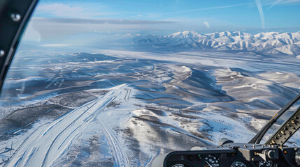 Winter views from the window of a helicopter