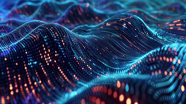 Digital data stream: terabytes of binary code and blockchain encryption in a dynamic neural network - 3D illustration