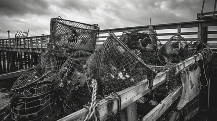 Obraz premium Crab pots are docked at the Black and White pier