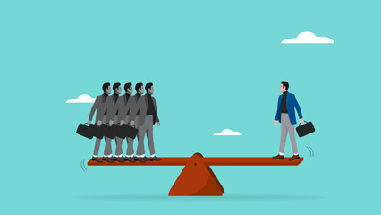quality vs quantity employee, employee value to achieve business success, employee quality to produce good performance, one quality employee vs many employees competing on a seesaw