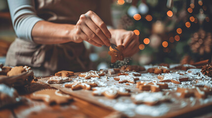 Woman preparing homemade cookies hands close-up. 