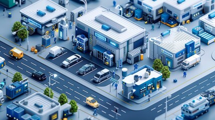 A cityscape with a lot of buildings and cars. Scene is busy and bustling