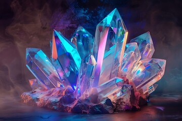 : A monolithic crystal structure, its facets gleaming with an ethereal blue light that fractures into a rainbow spectrum.