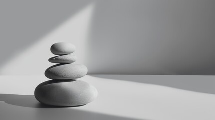 Minimalist Gray Background with Three Smooth Stones