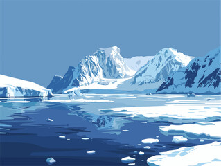 background, The Antarctic Peninsula., very simple and isolate in the style of animated illustrations, background, text-based