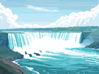 background, The Niagara Falls on the border of USA and Canada., very simple and isolate in the style of animated illustrations, background, text-based