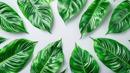 Leaf pattern Green tropical leaves on gray background Summer concept Flat lay top view copy space square : Generative AI
