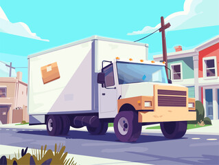 wither background, A package being loaded onto a delivery truck., in the style of animated illustrations, wither background, text-based