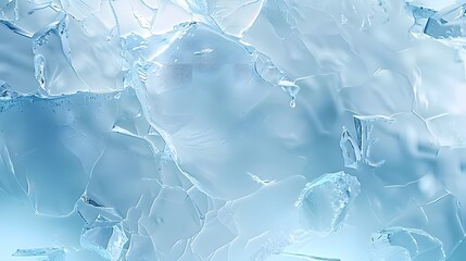 The cold textured surface of frosty ice block on a blue background with a texture. A beautiful white ice background with blue tones, top view.
