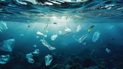 Fototapeta na wymiar Plastic pollution in ocean